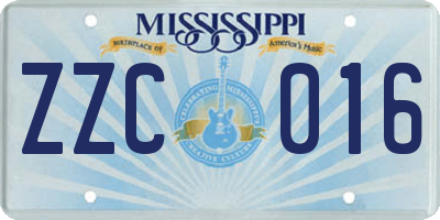 MS license plate ZZC016