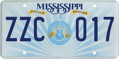 MS license plate ZZC017