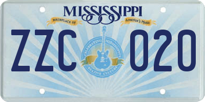 MS license plate ZZC020