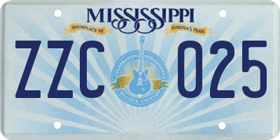 MS license plate ZZC025