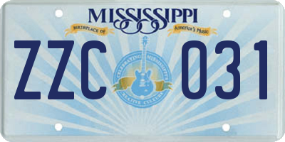 MS license plate ZZC031