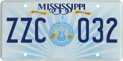 MS license plate ZZC032