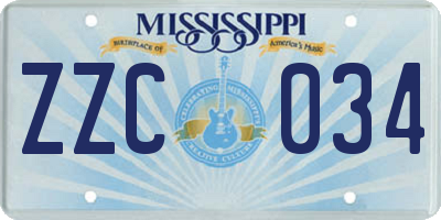 MS license plate ZZC034