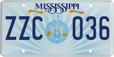 MS license plate ZZC036