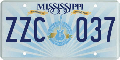 MS license plate ZZC037