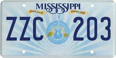 MS license plate ZZC203