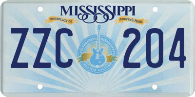 MS license plate ZZC204