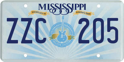 MS license plate ZZC205