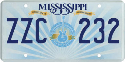 MS license plate ZZC232