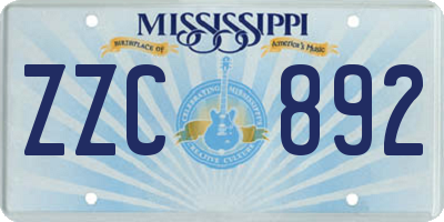 MS license plate ZZC892