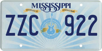 MS license plate ZZC922