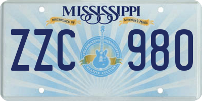 MS license plate ZZC980