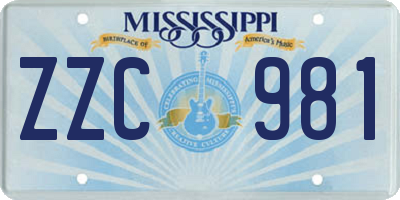 MS license plate ZZC981