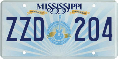 MS license plate ZZD204