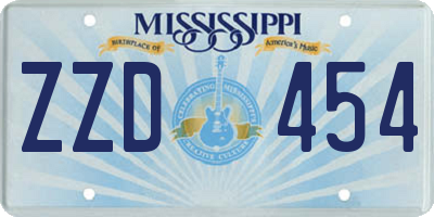 MS license plate ZZD454
