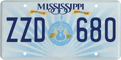 MS license plate ZZD680