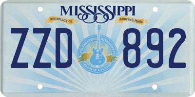 MS license plate ZZD892