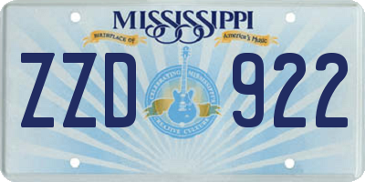 MS license plate ZZD922