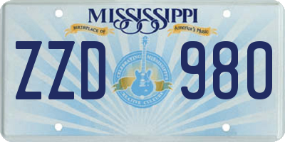 MS license plate ZZD980