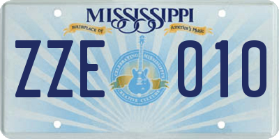 MS license plate ZZE010