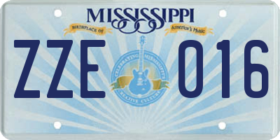 MS license plate ZZE016