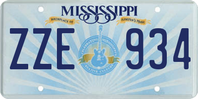 MS license plate ZZE934