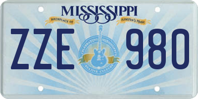 MS license plate ZZE980