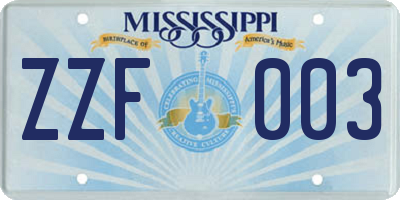 MS license plate ZZF003