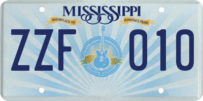 MS license plate ZZF010