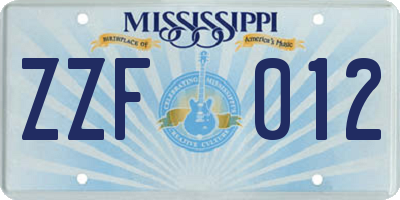 MS license plate ZZF012