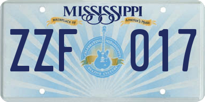 MS license plate ZZF017