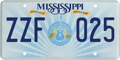 MS license plate ZZF025