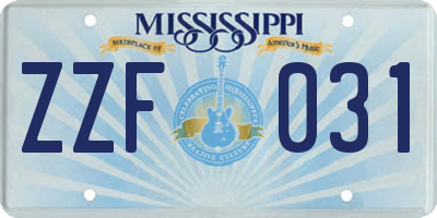 MS license plate ZZF031