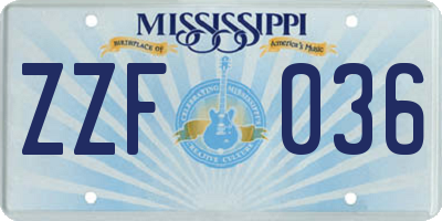MS license plate ZZF036
