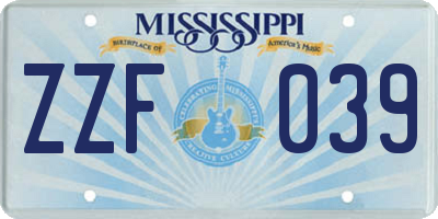 MS license plate ZZF039