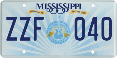 MS license plate ZZF040