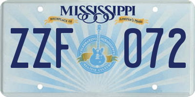 MS license plate ZZF072
