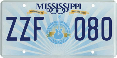 MS license plate ZZF080