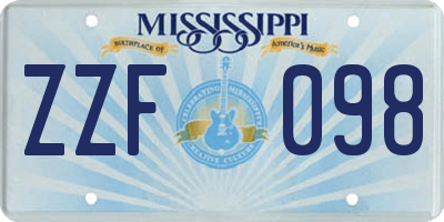 MS license plate ZZF098
