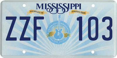 MS license plate ZZF103