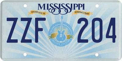 MS license plate ZZF204