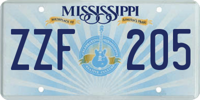 MS license plate ZZF205