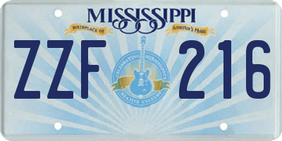 MS license plate ZZF216