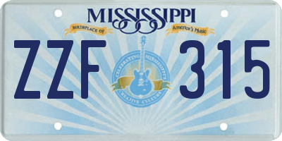 MS license plate ZZF315