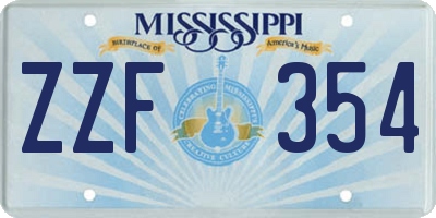 MS license plate ZZF354