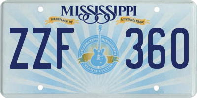 MS license plate ZZF360