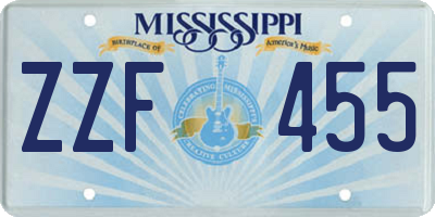 MS license plate ZZF455