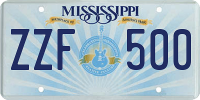 MS license plate ZZF500