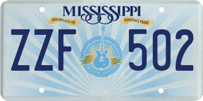 MS license plate ZZF502