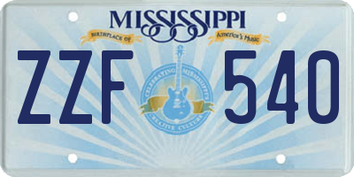 MS license plate ZZF540